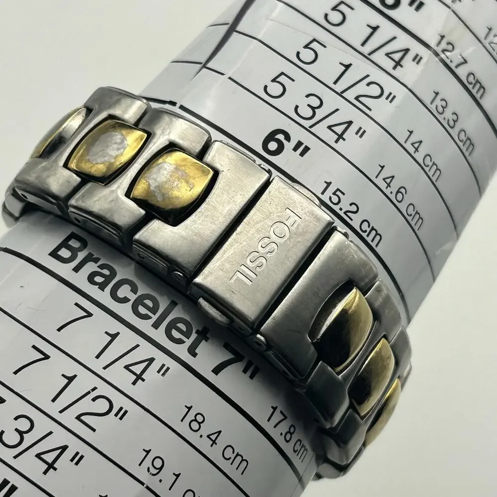 Fossil Arkitekt FS-2907 Silver Gold St. Steel Men’s Watch Working New Battery